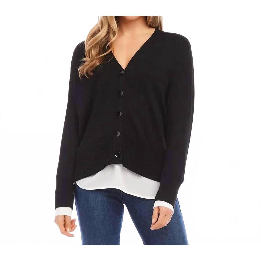 NEW KAREN KANE linett layered sweater cardigan in black and white